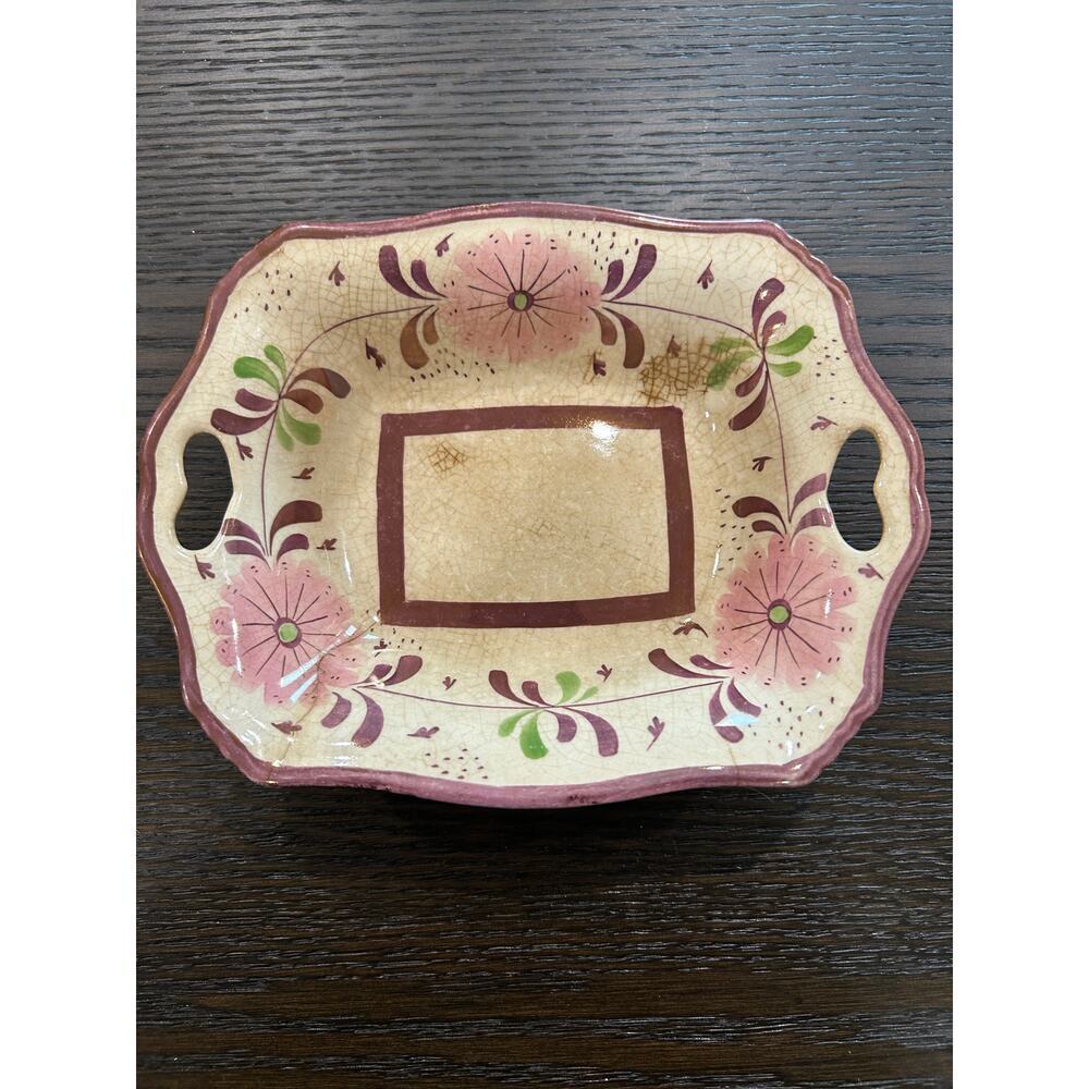 MARKED OLD CASTLE COPPER LUSTREWARE collectible dish Made in England handpainted